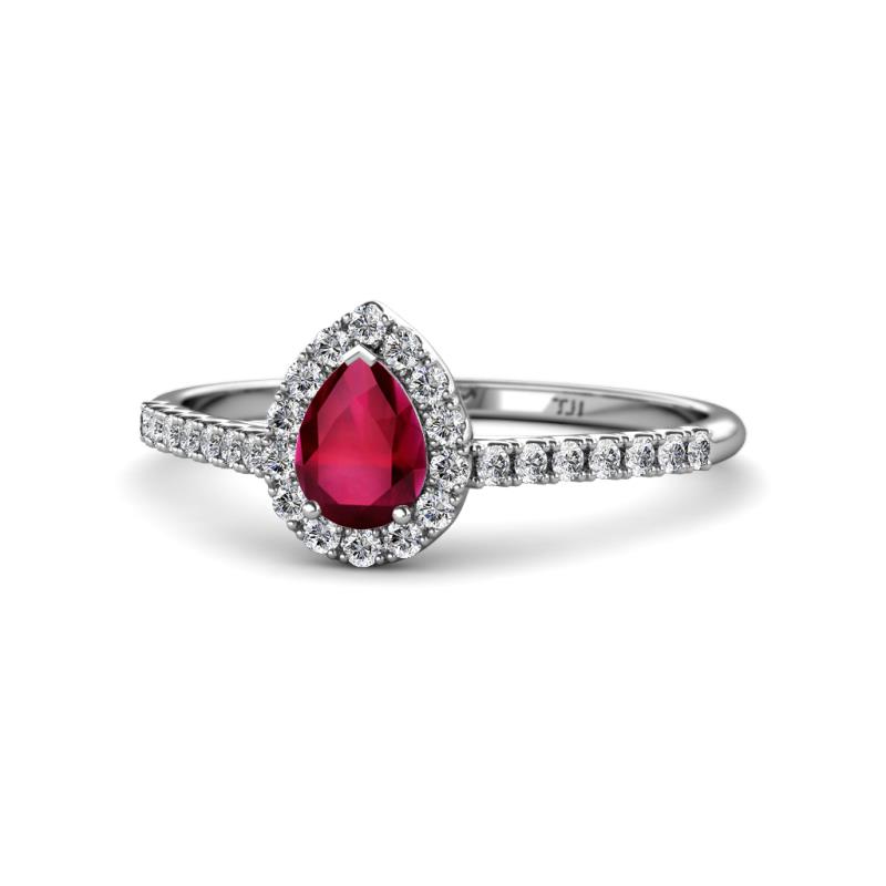 Arella Desire Ruby and Diamond Halo Engagement Ring 