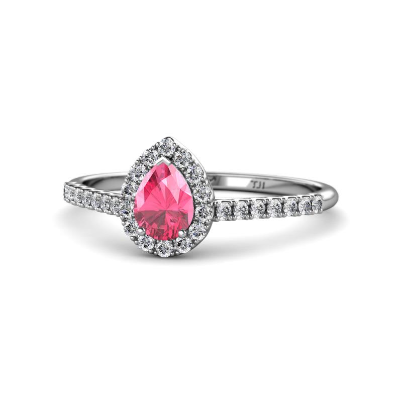 Arella Desire Pink Tourmaline and Diamond Halo Engagement Ring 