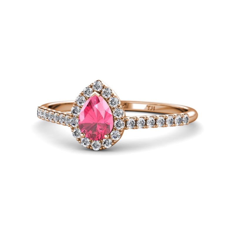 Arella Desire Pink Tourmaline and Diamond Halo Engagement Ring 
