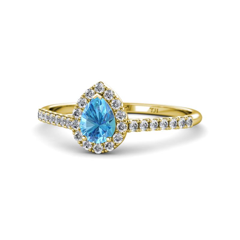 Arella Desire Blue Topaz and Diamond Halo Engagement Ring 