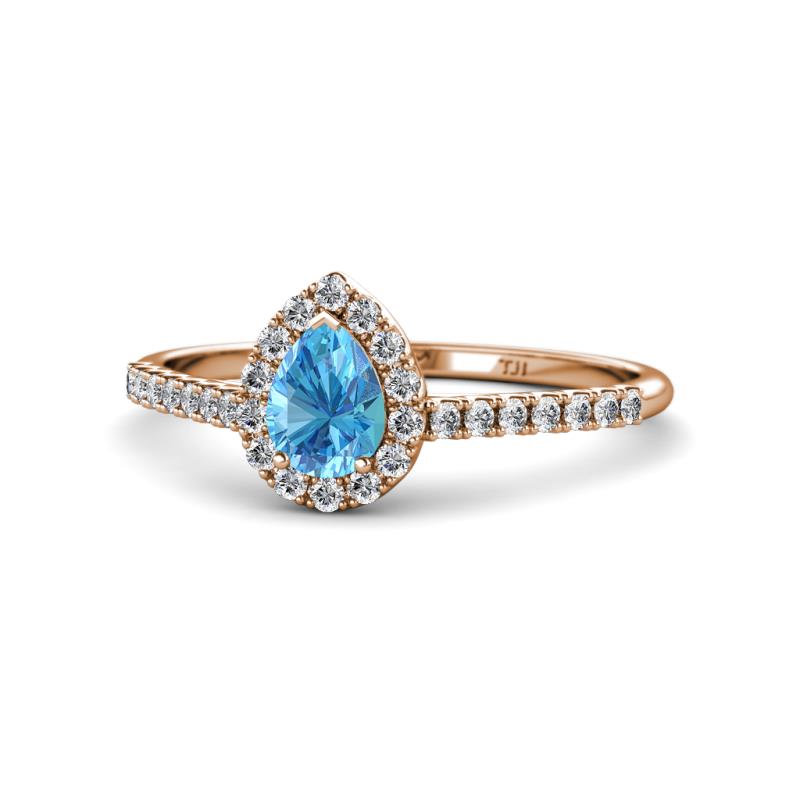 Arella Desire Blue Topaz and Diamond Halo Engagement Ring 