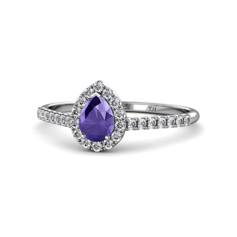 Arella Desire Iolite and Diamond Halo Engagement Ring 