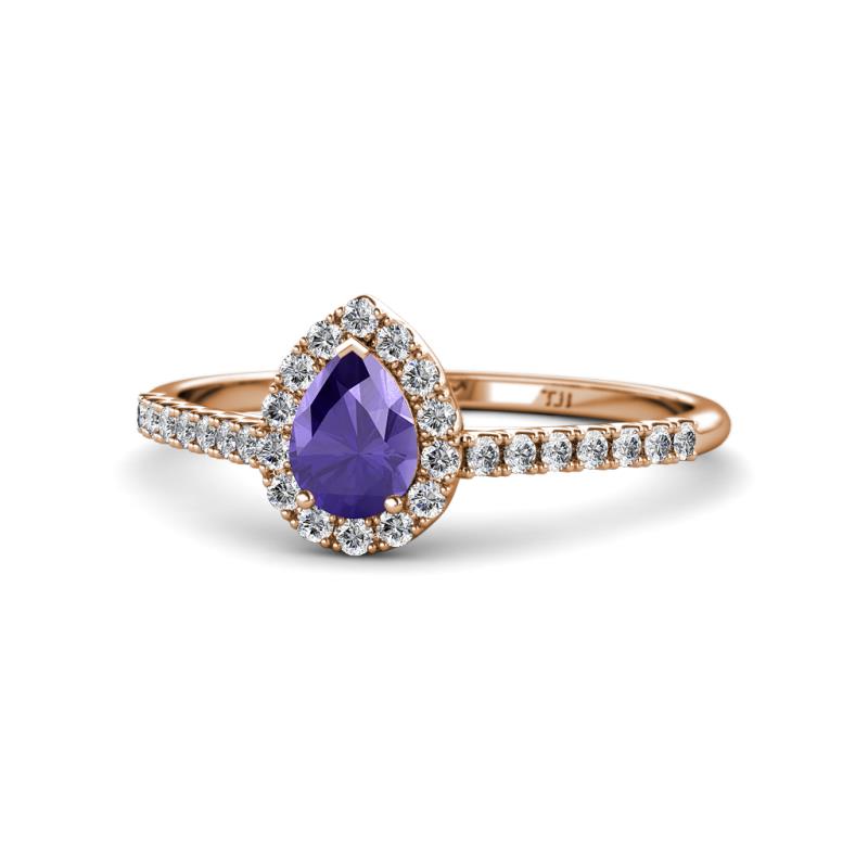 Arella Desire Iolite and Diamond Halo Engagement Ring 