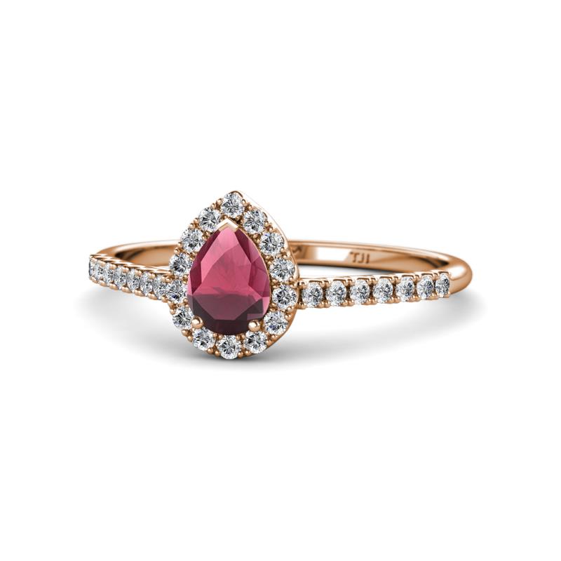 Arella Desire Rhodolite Garnet and Diamond Halo Engagement Ring 