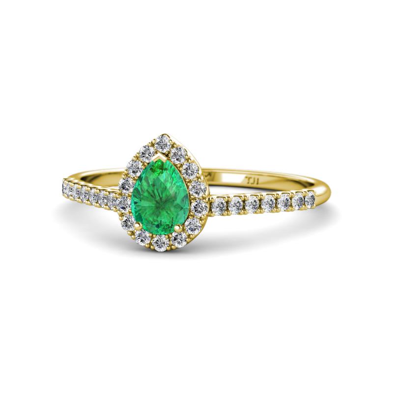Arella Desire Emerald and Diamond Halo Engagement Ring 