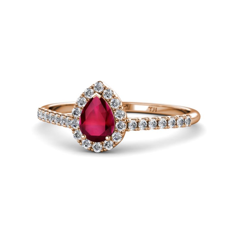 Arella Desire Ruby and Diamond Halo Engagement Ring 