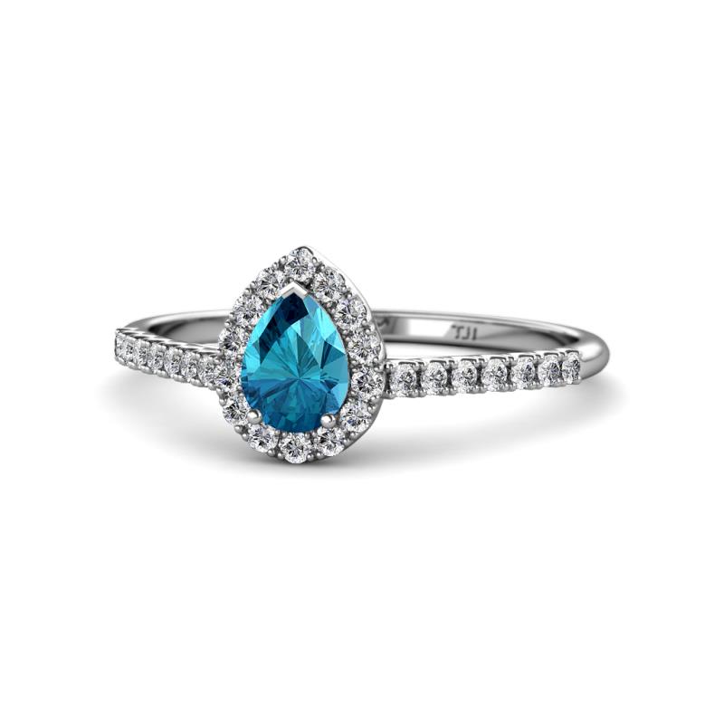 Arella Desire London Blue Topaz and Diamond Halo Engagement Ring 