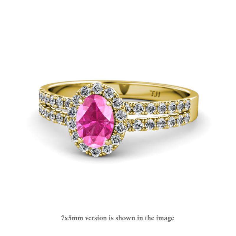 Amaya Desire Oval Cut Pink Sapphire and Diamond Halo Engagement Ring 