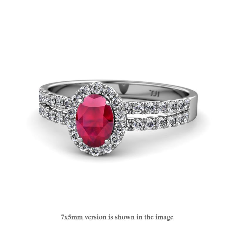 Amaya Desire Ruby and Diamond Halo Engagement Ring 