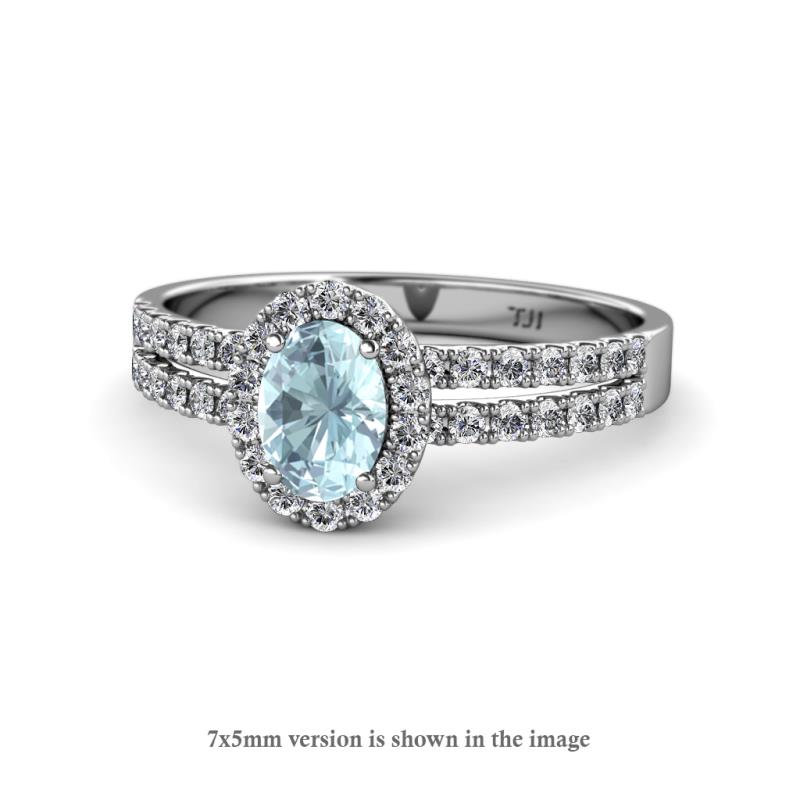 Amaya Desire Aquamarine and Diamond Halo Engagement Ring 