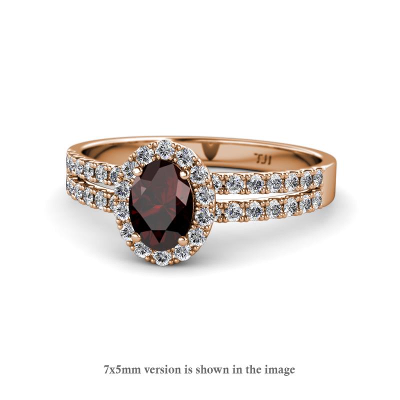 Amaya Desire Red Garnet and Diamond Halo Engagement Ring 