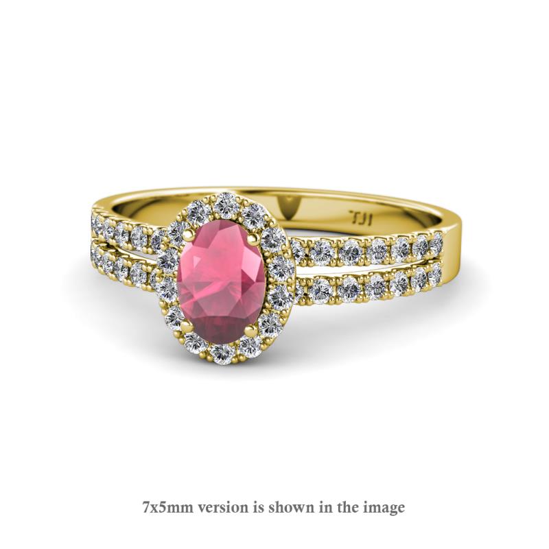 Amaya Desire Rhodolite Garnet and Diamond Halo Engagement Ring 