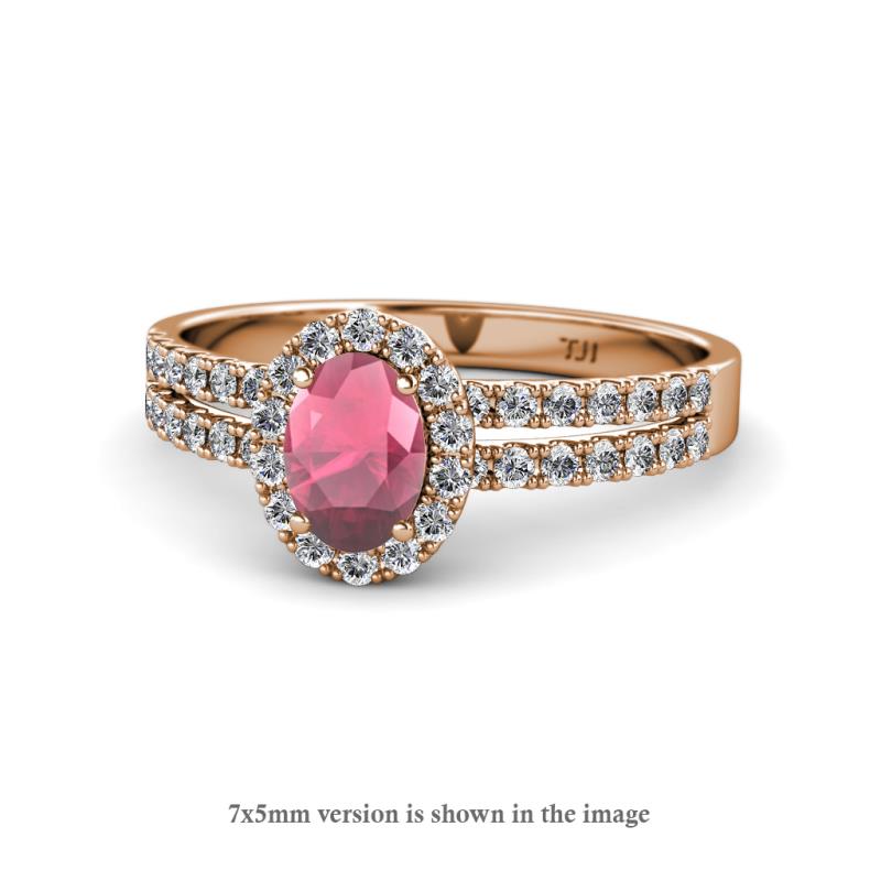 Amaya Desire Rhodolite Garnet and Diamond Halo Engagement Ring 