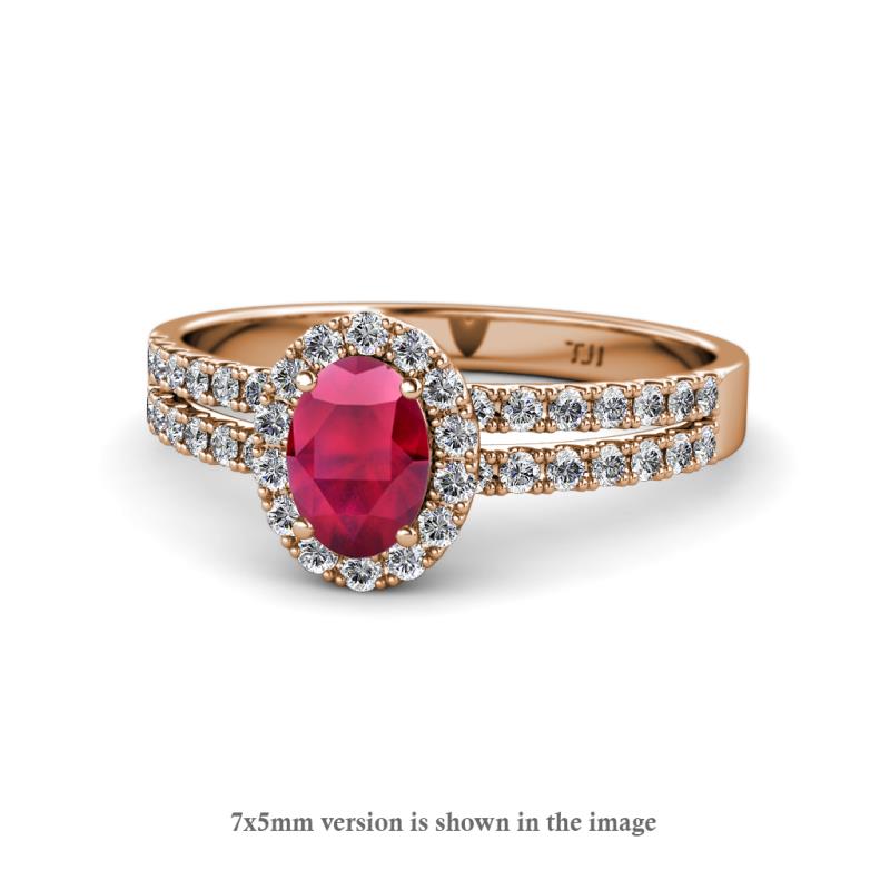Amaya Desire Ruby and Diamond Halo Engagement Ring 