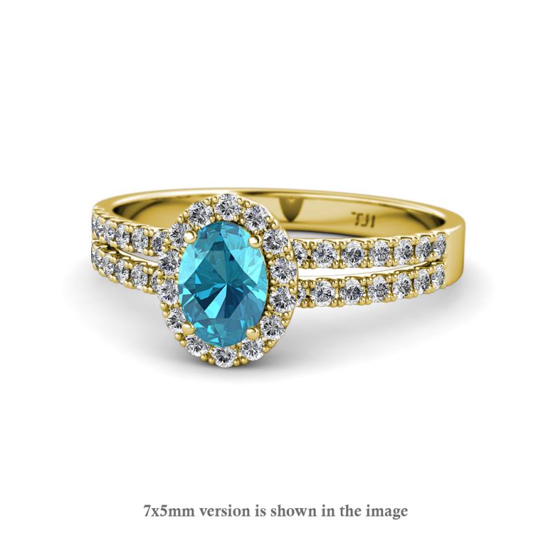Amaya Desire London Blue Topaz and Diamond Halo Engagement Ring 