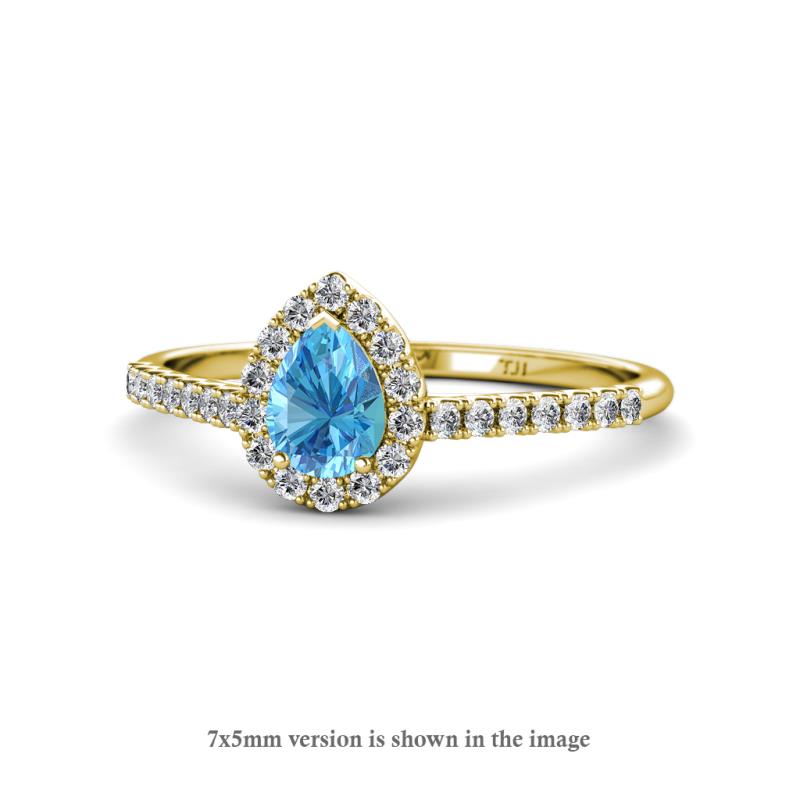 Arella Desire Blue Topaz and Diamond Halo Engagement Ring 