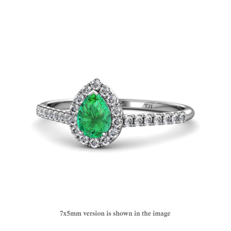 Arella Desire Emerald and Diamond Halo Engagement Ring 