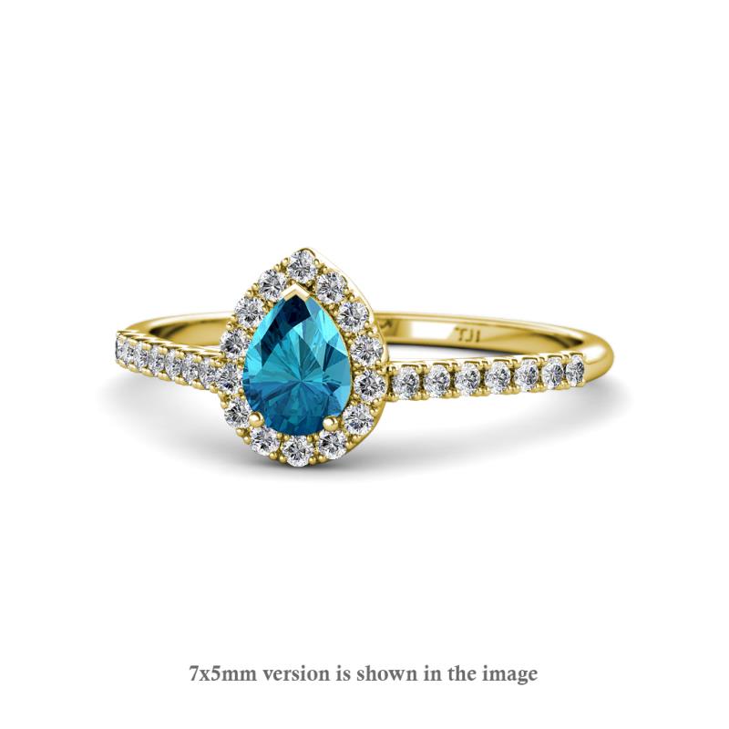 Arella Desire London Blue Topaz and Diamond Halo Engagement Ring 
