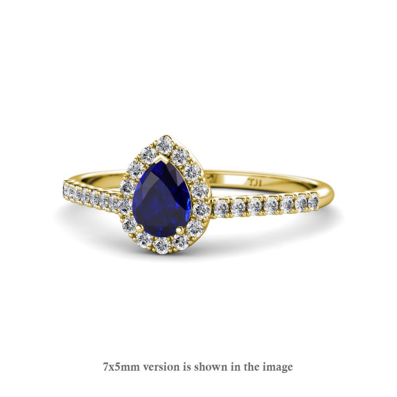 Arella Desire Blue Sapphire and Diamond Halo Engagement Ring 