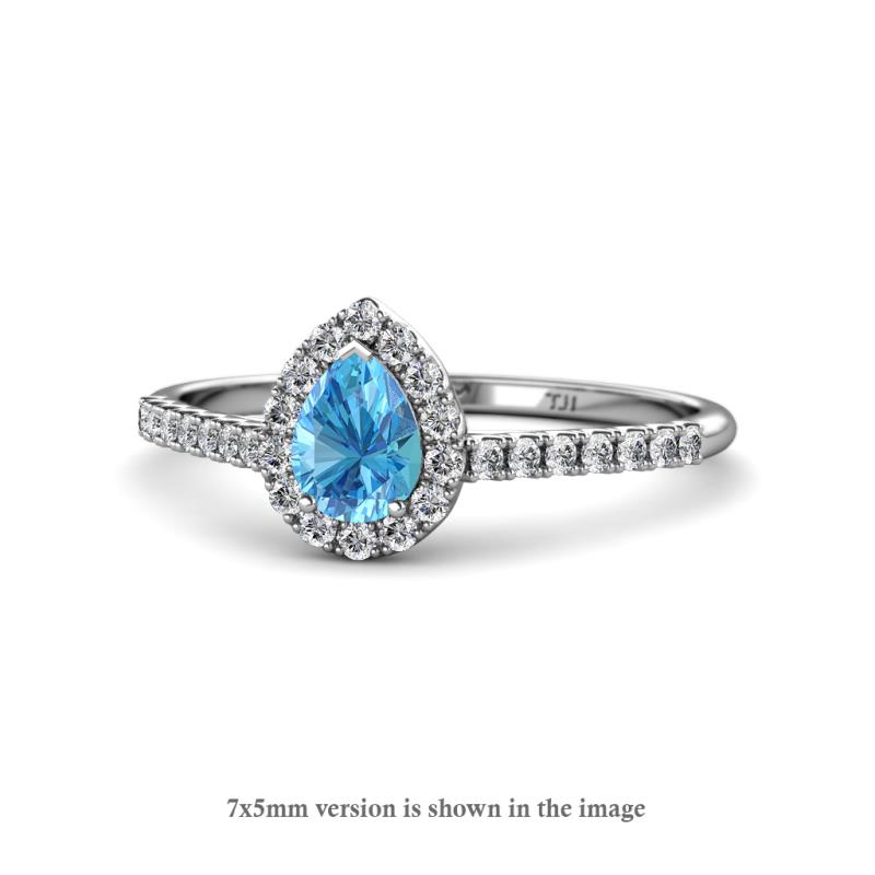 Arella Desire Blue Topaz and Diamond Halo Engagement Ring 