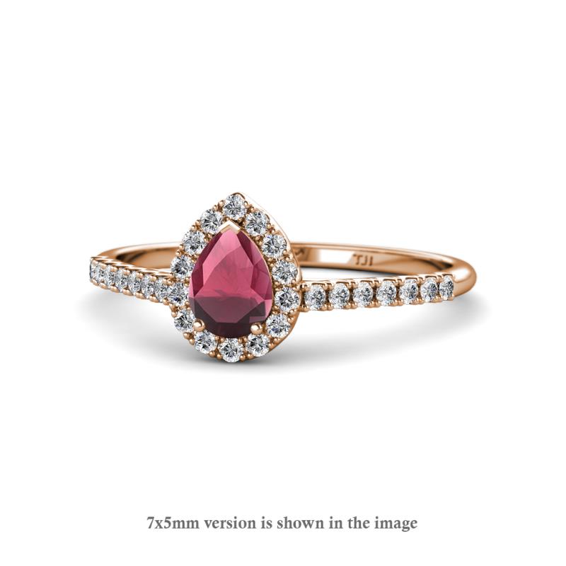 Arella Desire Rhodolite Garnet and Diamond Halo Engagement Ring 