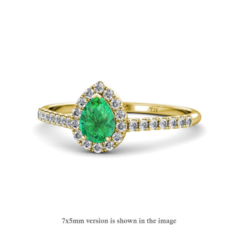 Arella Desire Emerald and Diamond Halo Engagement Ring 