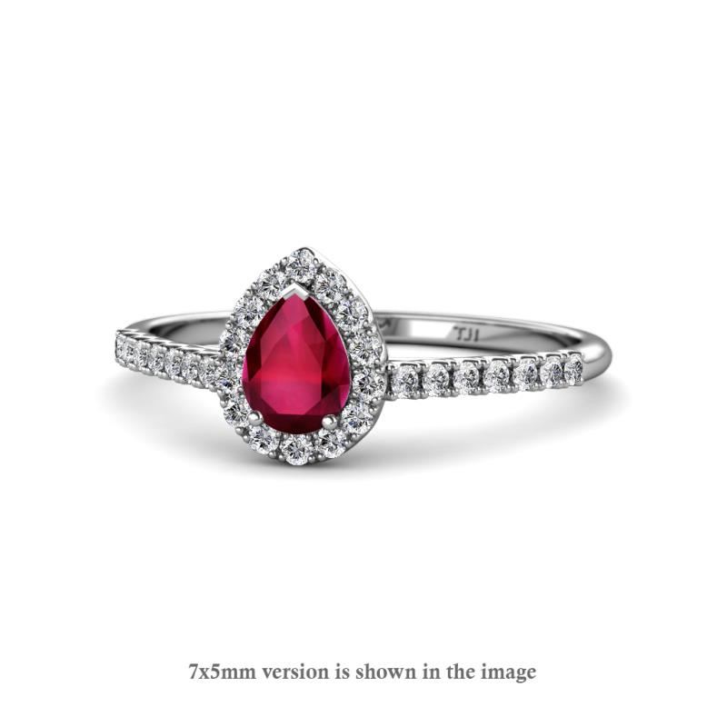 Arella Desire Ruby and Diamond Halo Engagement Ring 
