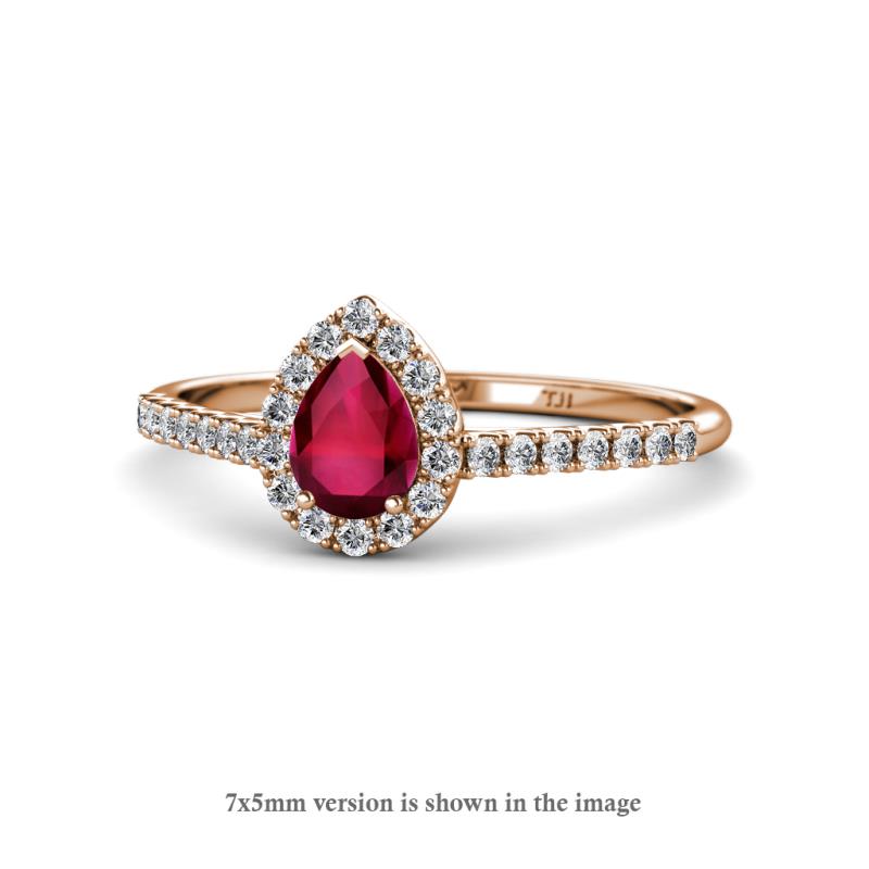 Arella Desire Ruby and Diamond Halo Engagement Ring 