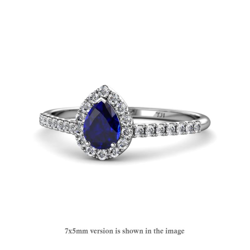 Arella Desire Blue Sapphire and Diamond Halo Engagement Ring 