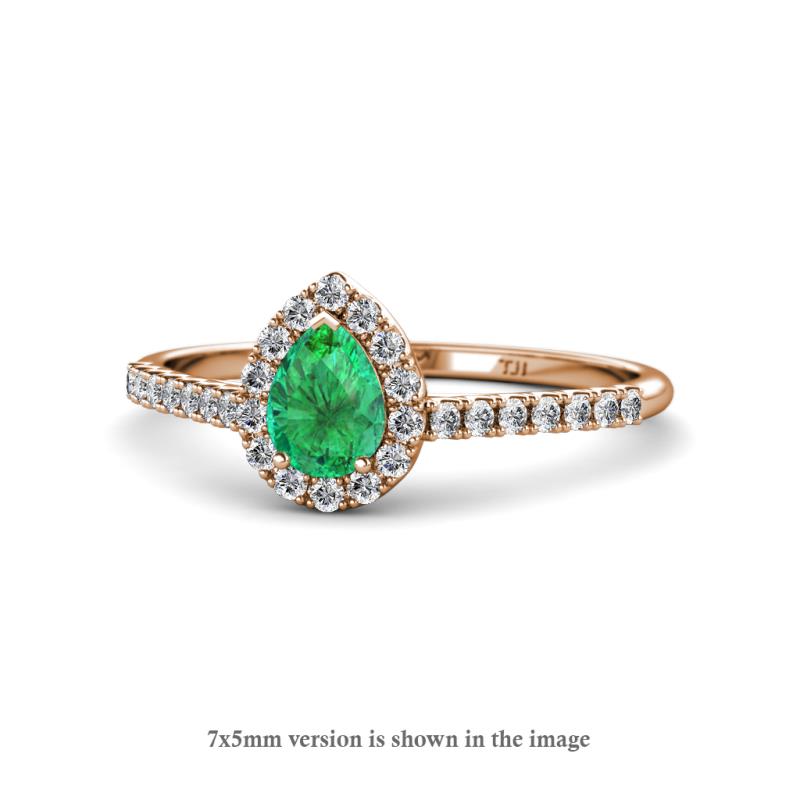 Arella Desire Emerald and Diamond Halo Engagement Ring 