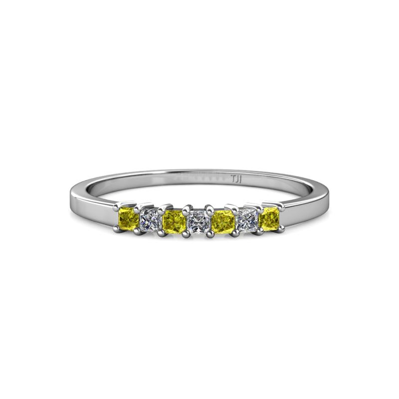 Evia 2.00 mm Princess Cut Yellow and White Diamond 7 Stone Wedding Band 
