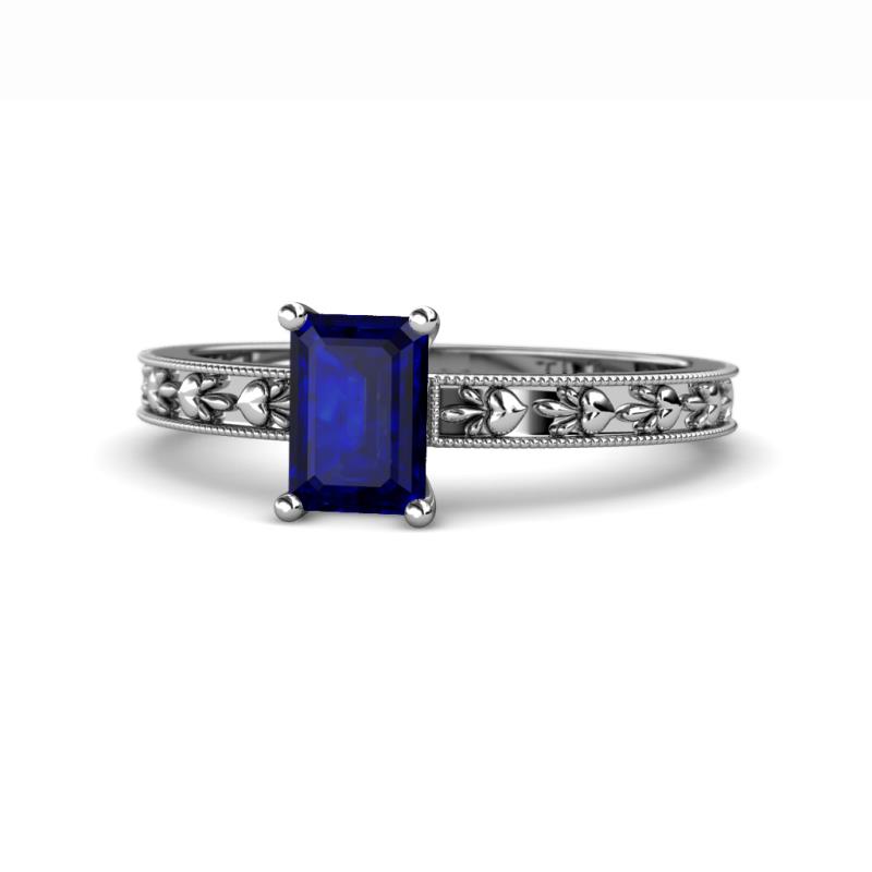 Niah Classic 7x5 mm Emerald Shape Blue Sapphire Solitaire Engagement Ring 