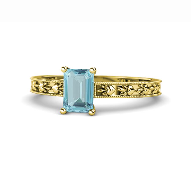 Niah Classic 7x5 mm Emerald Shape Aquamarine Solitaire Engagement Ring 