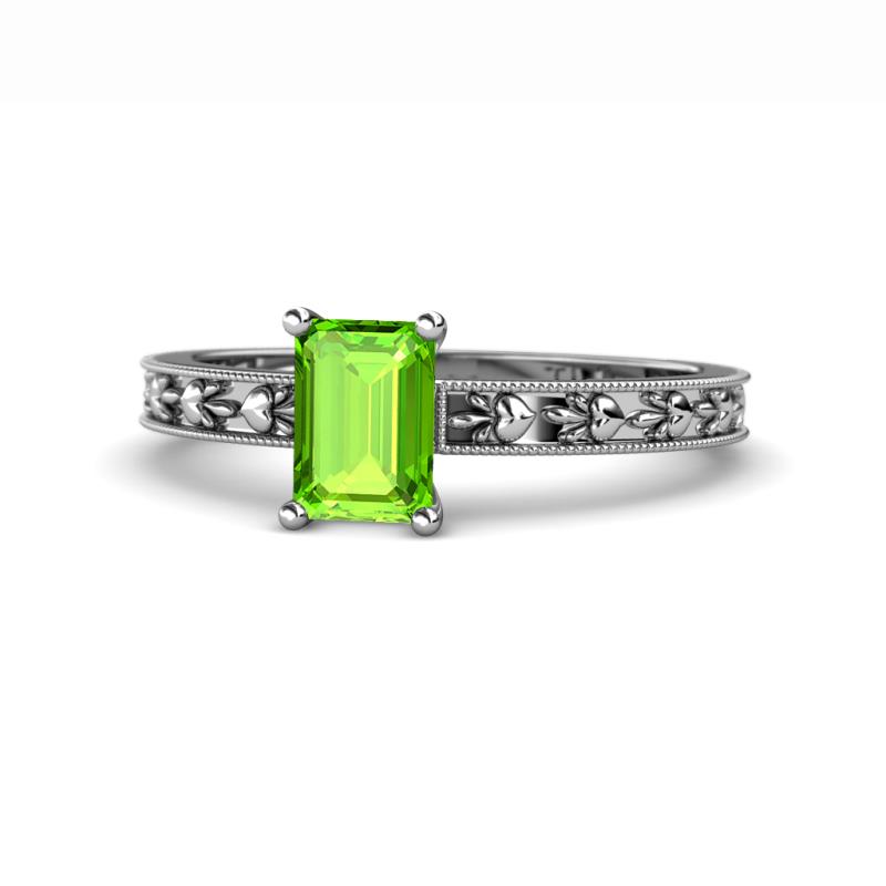 Niah Classic 7x5 mm Emerald Shape Peridot Solitaire Engagement Ring 