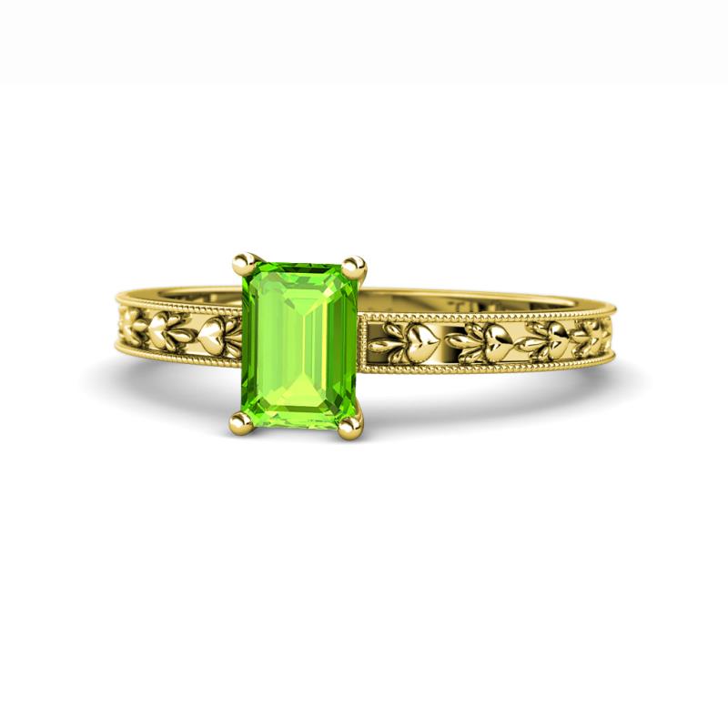 Niah Classic 7x5 mm Emerald Shape Peridot Solitaire Engagement Ring 