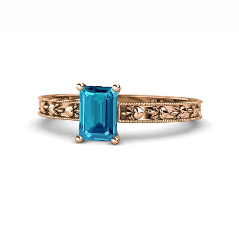 Niah Classic 7x5 mm Emerald Shape London Blue Topaz Solitaire Engagement Ring 