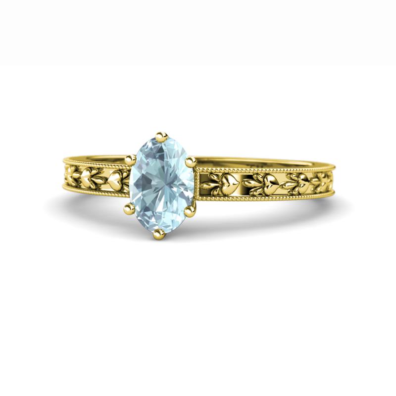 Niah Classic 7x5 mm Oval Shape Aquamarine Solitaire Engagement Ring 