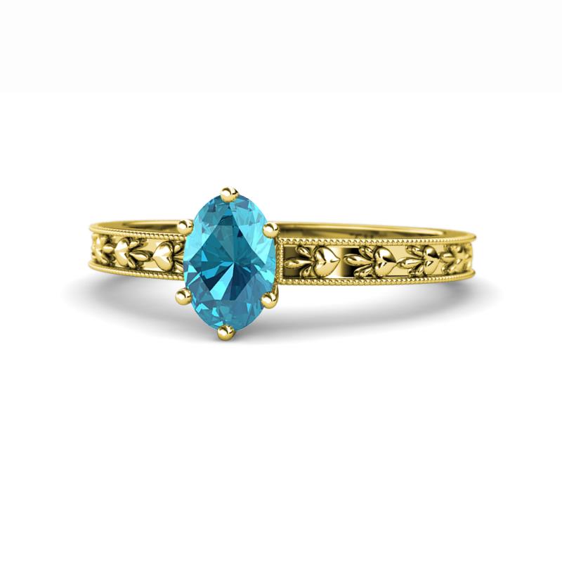 Niah Classic 7x5 mm Oval Shape London Blue Topaz Solitaire Engagement Ring 