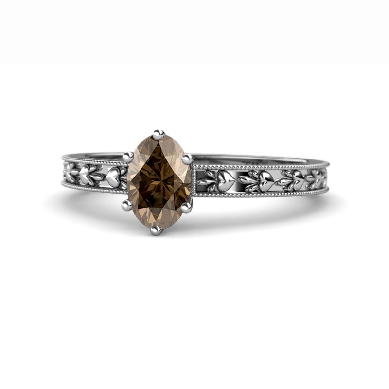 Niah Classic 7x5 mm Oval Shape Smoky Quartz Solitaire Engagement Ring 