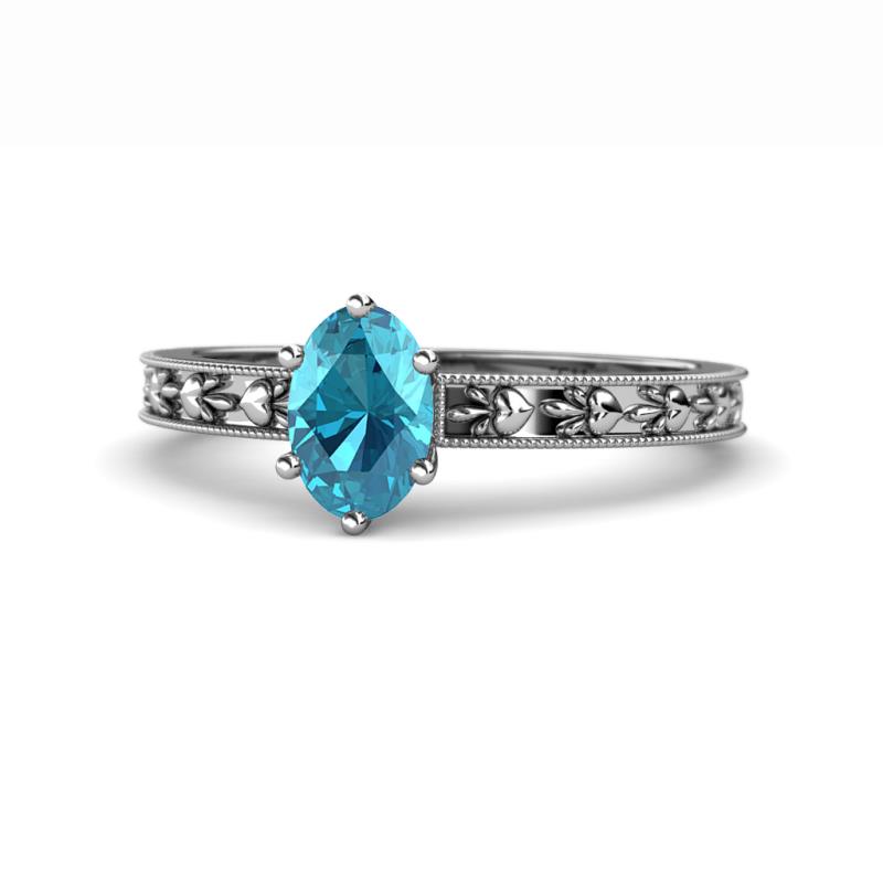 Niah Classic 7x5 mm Oval Shape London Blue Topaz Solitaire Engagement Ring 