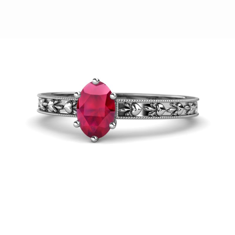 Niah Classic 7x5 mm Oval Shape Ruby Solitaire Engagement Ring 