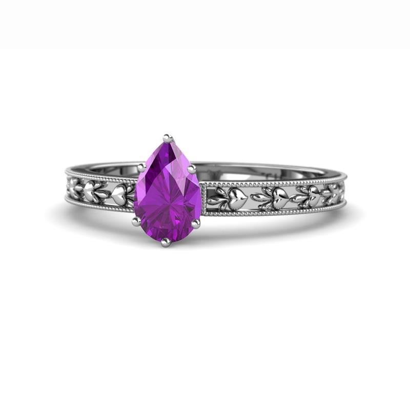 Niah Classic 7x5 mm Pear Shape Amethyst Solitaire Engagement Ring 