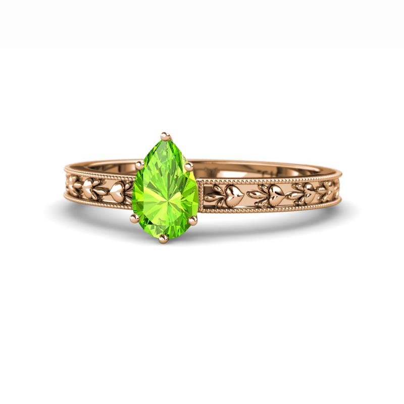 Niah Classic 7x5 mm Pear Shape Peridot Solitaire Engagement Ring 