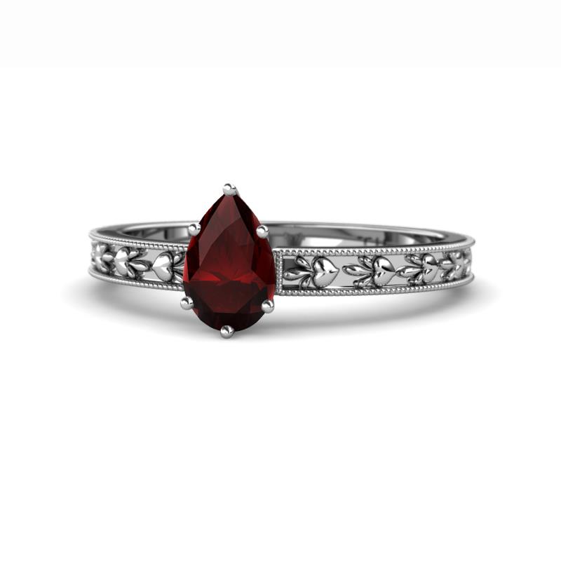 Niah Classic 7x5 mm Pear Shape Red Garnet Solitaire Engagement Ring 