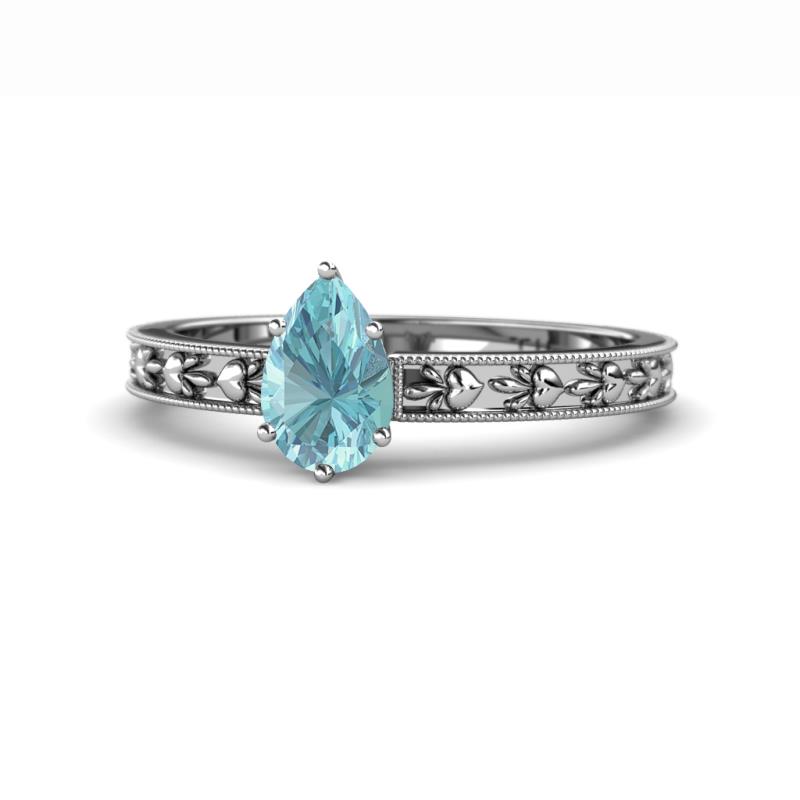Niah Classic 7x5 mm Pear Shape Aquamarine Solitaire Engagement Ring 