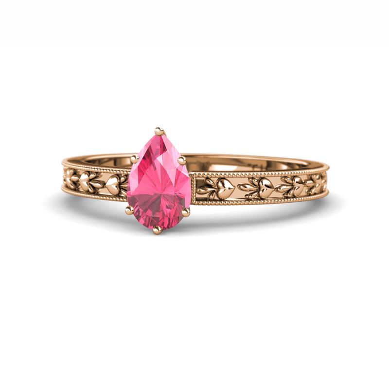 Niah Classic 7x5 mm Pear Shape Pink Tourmaline Solitaire Engagement Ring 