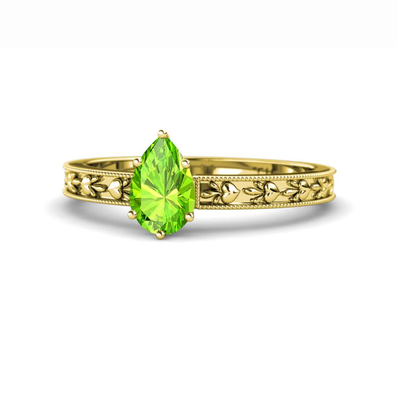 Niah Classic 7x5 mm Pear Shape Peridot Solitaire Engagement Ring 