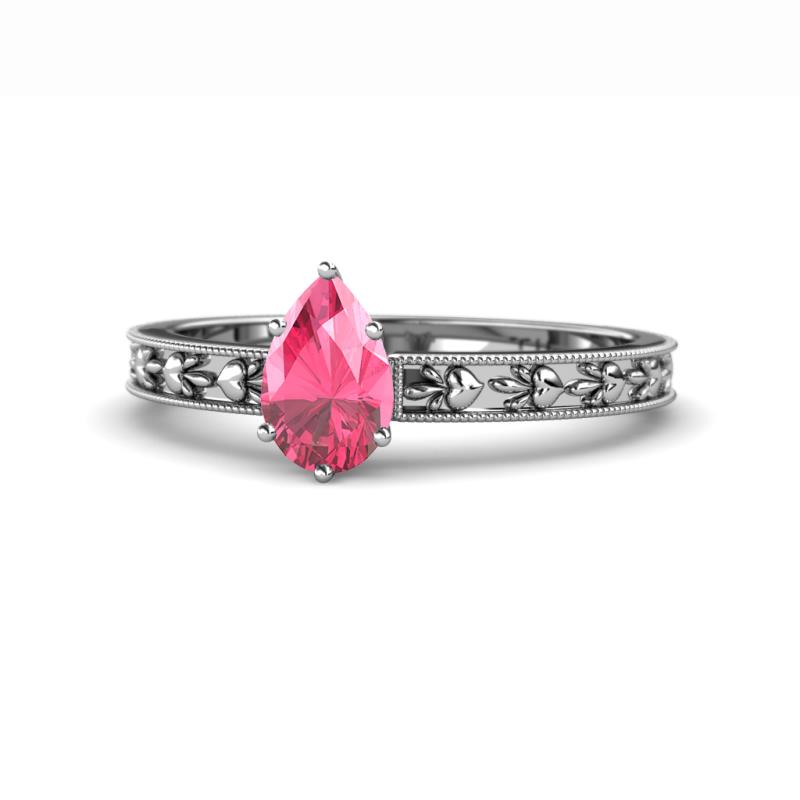 Niah Classic 7x5 mm Pear Shape Pink Tourmaline Solitaire Engagement Ring 
