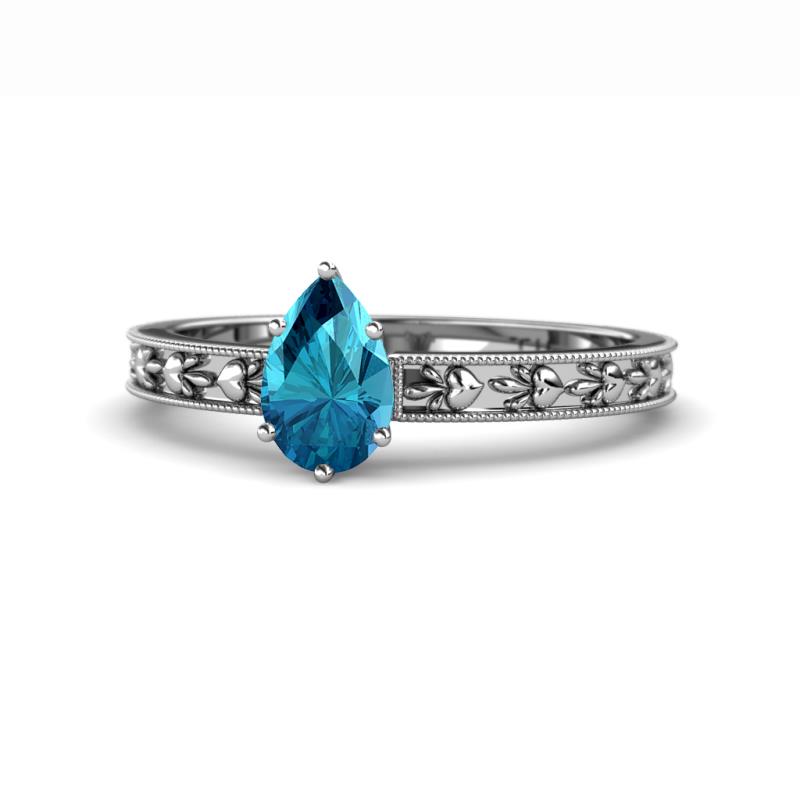 Niah Classic 7x5 mm Pear Shape London Blue Topaz Solitaire Engagement Ring 