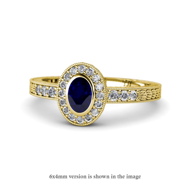 Annabel Desire Oval Cut Blue Sapphire and Diamond Halo Engagement Ring 